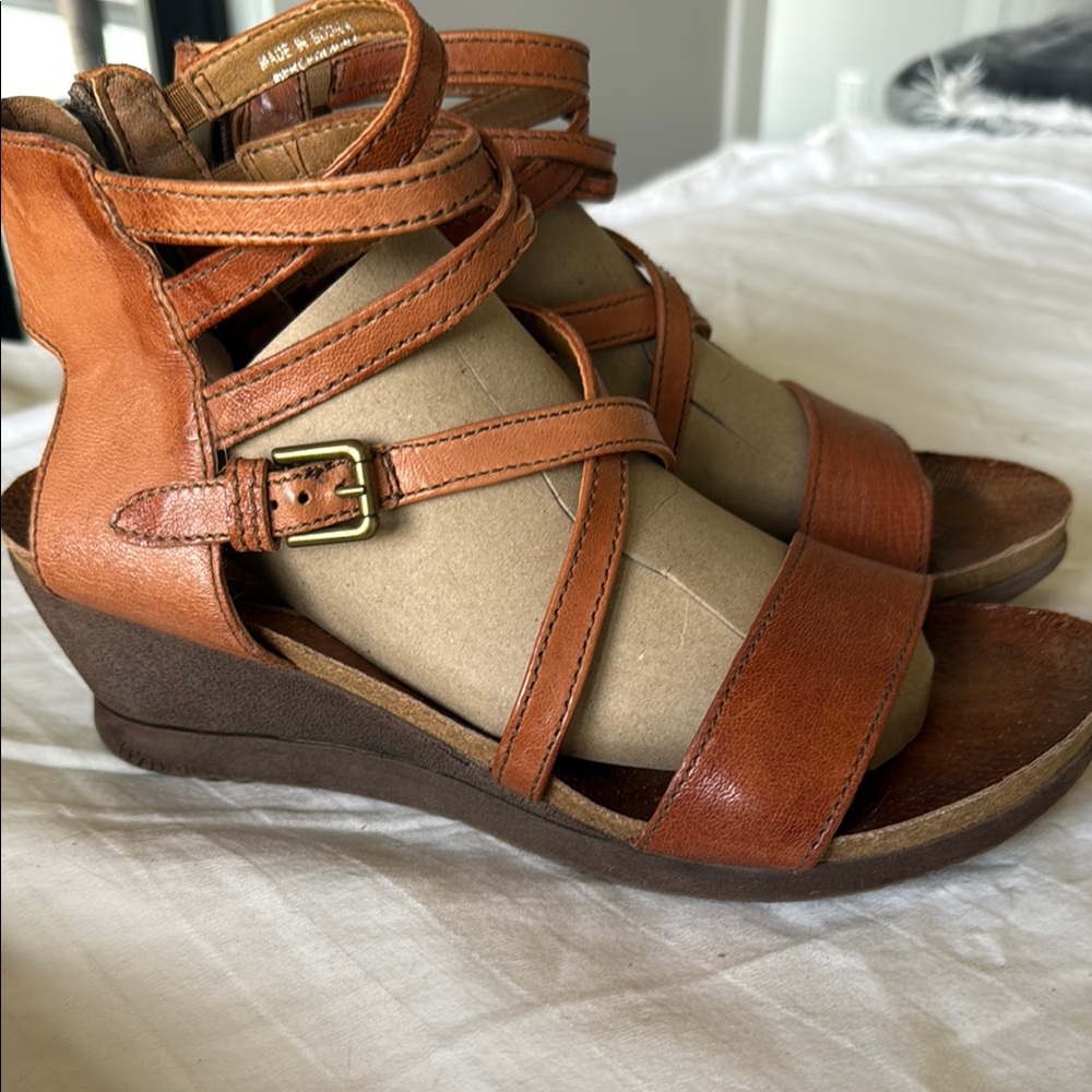 Miz Mooz Brown Wedge Sandals with Adjustable Straps